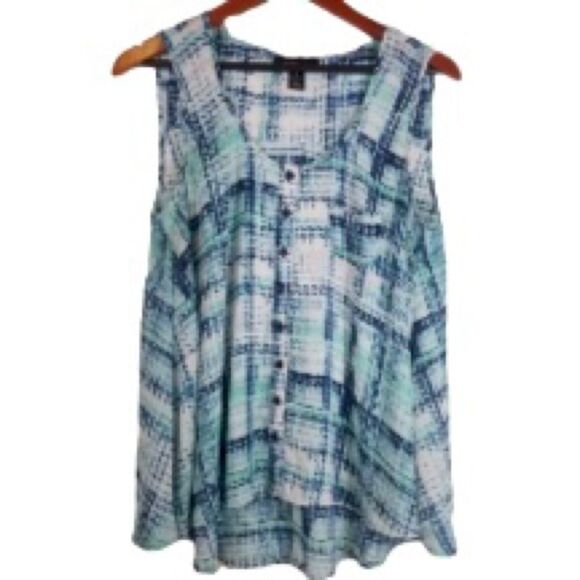 STYLE and CO High Low Sleeveless Swing Tank Top Blouse Blue White Womens Medium - Picture 8 of 11